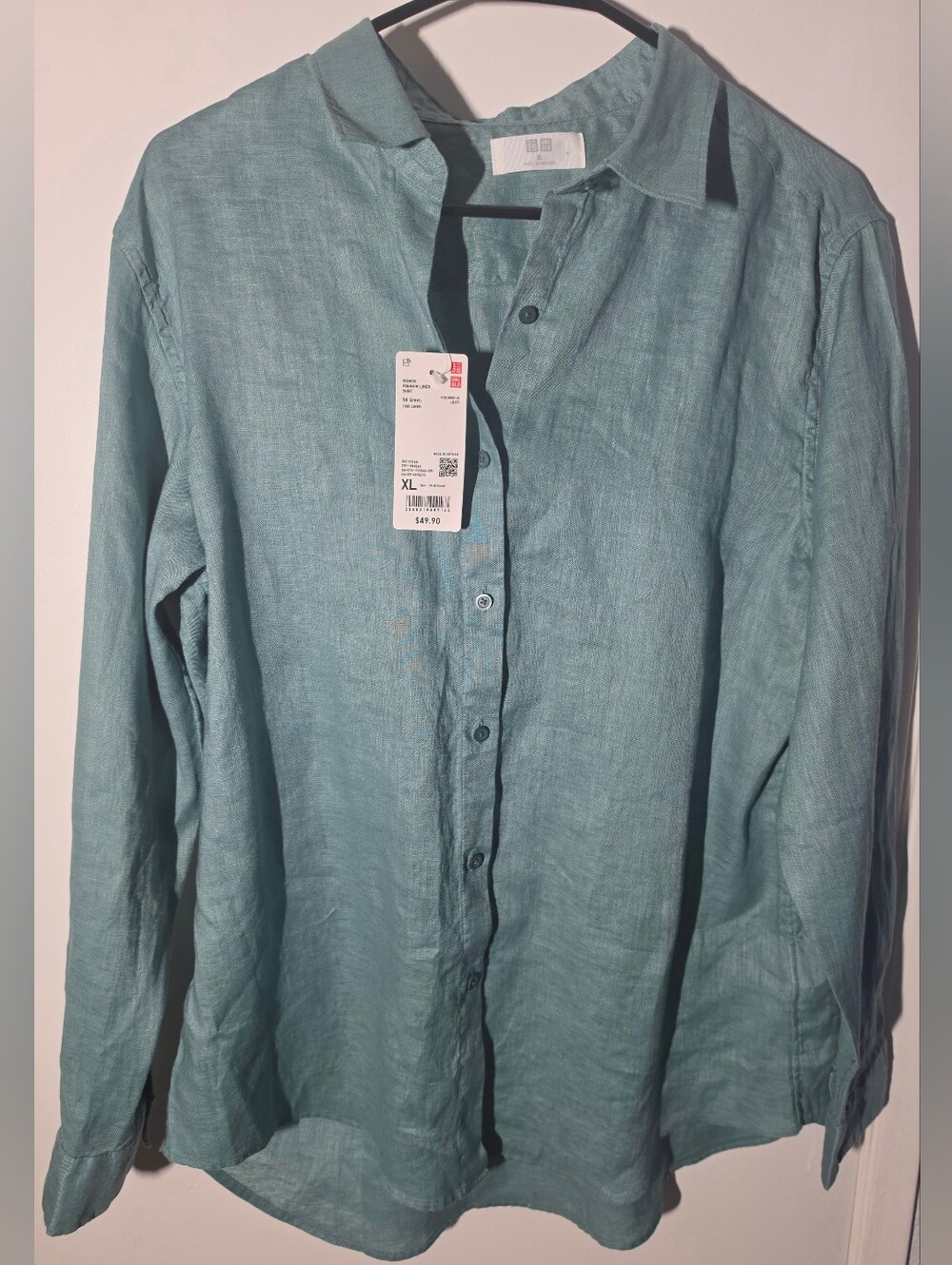Uniqlo Teal Button-Down Linen Shirt